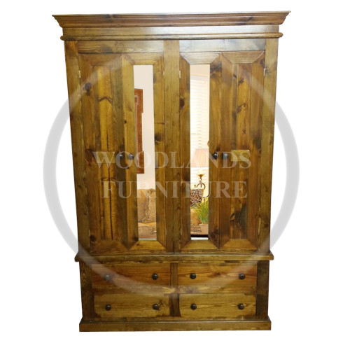 VICTORIAN SOLID PINE QUAD 4 DRAWER WARDROBE IN MEDIUM OAK