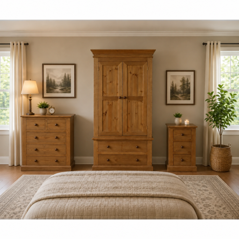 Handmade in England Victorian Solid Pine 3 Piece Bedroom Set in Light Oak Polished