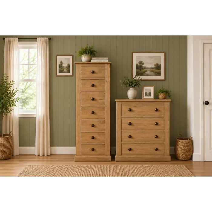 British Handmade Solid Pine Slim Drawer Set - Victorian Light Oak (Custom Finish Options)