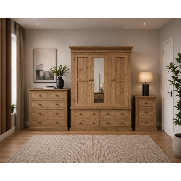 Handmade in England Victorian Solid Pine Triple 3 Piece Bedroom Set in Light Antique Wax