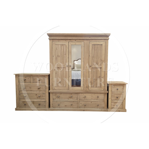 VICTORIAN SOLID PINE TRIPLE 3 PIECE BEDROOM SET IN LIGHT ANTIQUE WAX