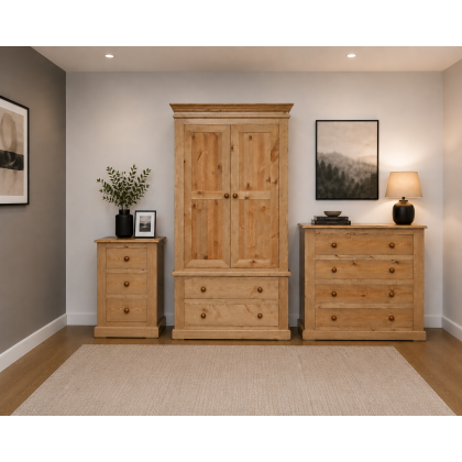 Victorian Solid Pine 3 Piece Bedroom Set In Light Oak Wax