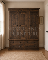 VICTORIAN SOLID PINE TRIPLE 4 DRAWER WARDROBE IN BROWN MAHOGANY WAX