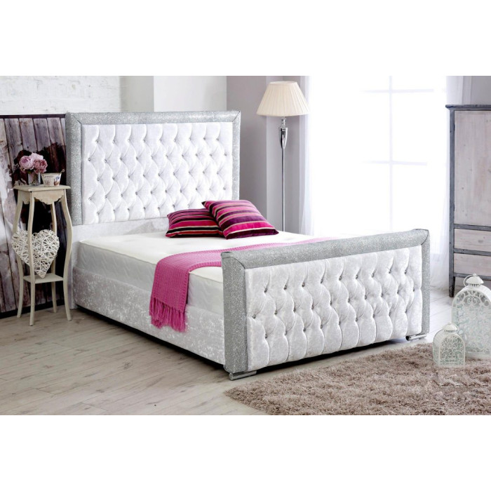 MONACCO WHITE GLITTER SLEIGH BED