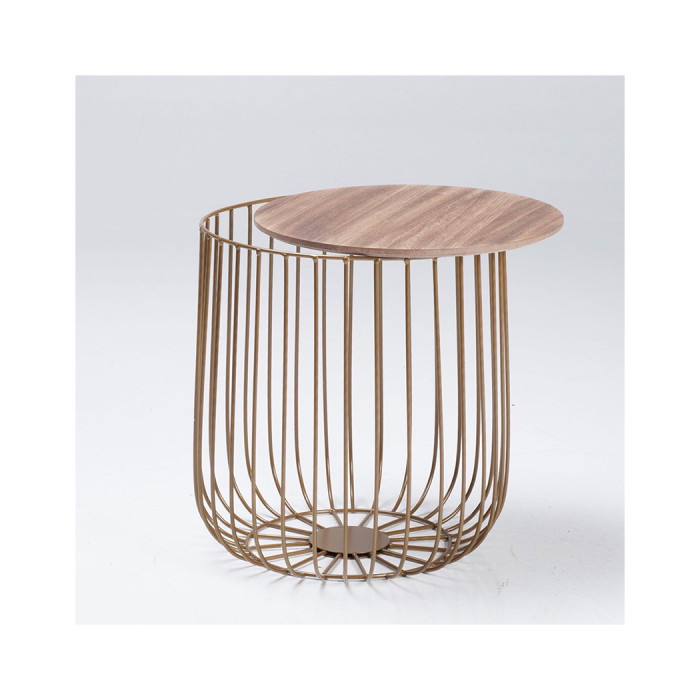 Enzo Small Cage Table Gold Frame Oak Top Enzo Small Cage Table Gold Frame Oak Top