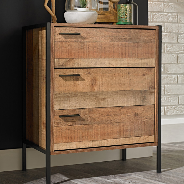 Hoxton 3 Drawer Chest Distressed Oak Effect Hoxton 3 Drawer Chest Distressed Oak Effect