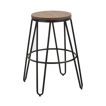 Ikon Wood Seat With Black Metal Hairpin Legs Bar Stool Ikon Wood Seat With Black Metal Hairpin Legs Bar Stool