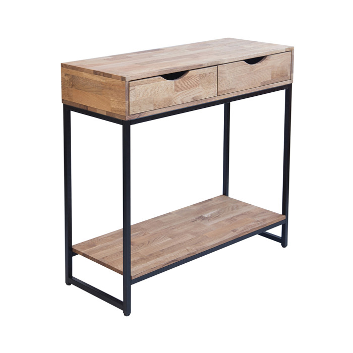 Mirelle Console Table Solid Oak Black Metal Frame Mirelle Console Table Solid Oak Black Metal Frame