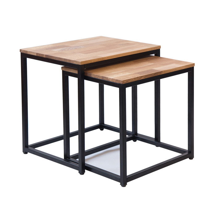 Mirelle Nest Of Tables Solid Oak Black Metal Frame Mirelle Nest Of Tables Solid Oak Black Metal Frame