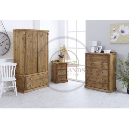 Diana Solid Pine 3 Piece Bedroom Set- Design Doors In Light Oak Wax