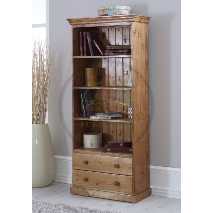 CROWN SOLID PINE 3 SHELVED 2 DRAWER BOOKCASE IN LIGHT OAK WAX CROWN SOLID PINE 3 SHELVED 2 DRAWER BOOKCASE IN LIGHT OAK WAX